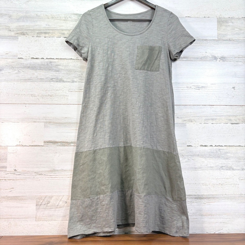Soft Surroundings Womens Grey Linen Blend Colorblock T-Shirt Dress Small‎ 2FD88